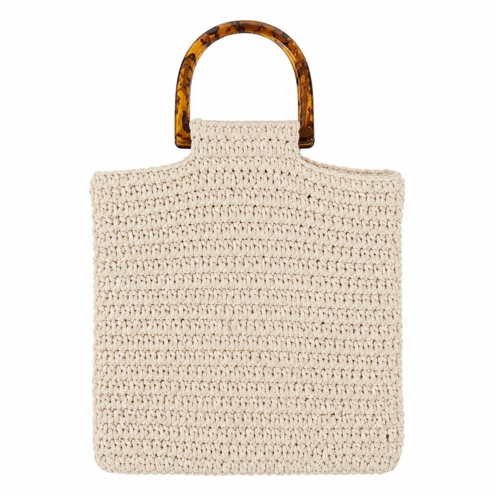 Aerie Tote Bag Crochet Cream Tortoiseshell Handle Boho Summer Beach Bag Coastal